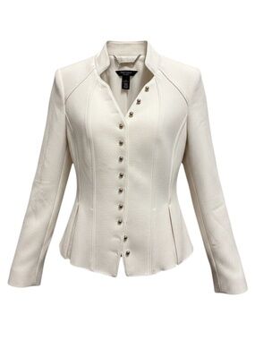 Ivory Tailored Blazer with Gold‑Tone Pearl Buttons
